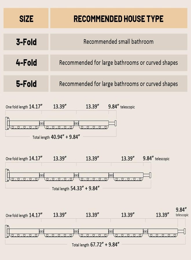 EHERDM Wall Mounted Folding Shower Curtain Rod Punch-Free Suction Cups 360°Collapsible Shower Curtain Rod for Bathroom Corner Bathtub Retractable Laundry Rack 5-Fold 68" - Image 4